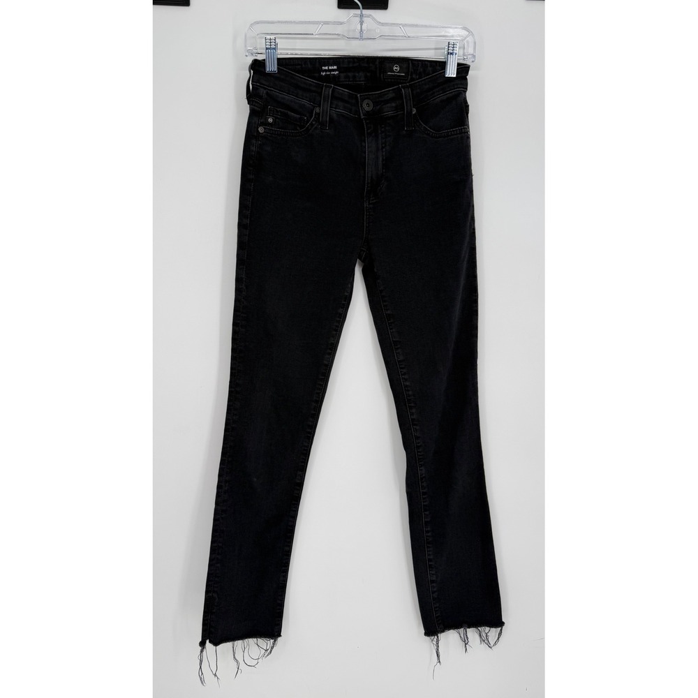 AG Adriano Goldschmied The Mari High Rise Straight Leg Jeans Black Raw Hem 25
